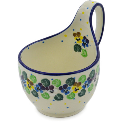 Polish Pottery Bowl with Loop Handle 16 oz Flourishing Petals