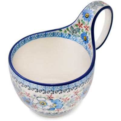 Polish Pottery Bowl with Loop-Handle 16 oz Flower Crown UNIKAT