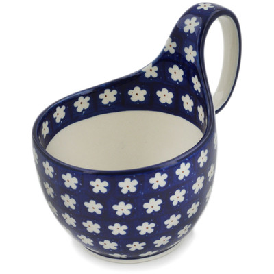 Polish Pottery Bowl with Loop Handle 16 oz Flower Vibrancy