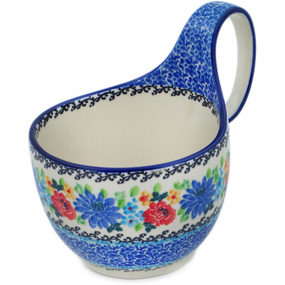 Polish Pottery Bowl with Loop-Handle 16 oz Floweret