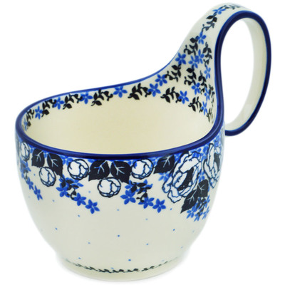 Polish Pottery Bowl with Loop Handle 16 oz Flowers At Dusk