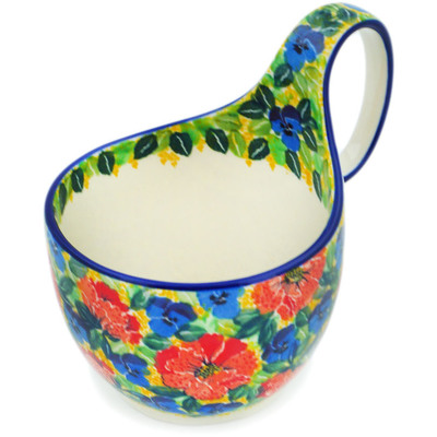 Polish Pottery Bowl with Loop-Handle 16 oz Flowers Collected On A Sunny Day UNIKAT