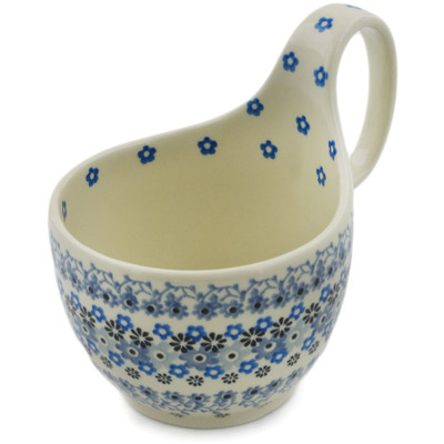 Polish Pottery Bowl with Loop-Handle 16 oz Flowers Covered With Snow
