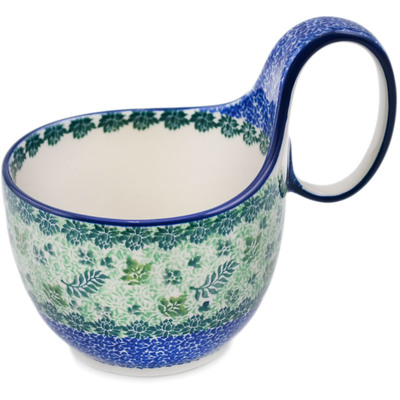 Polish Pottery Bowl with Loop Handle 16 oz Forest Fascination