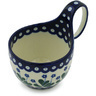 Polish Pottery Bowl with Loop-Handle 16 oz Forget-me-not Peacock