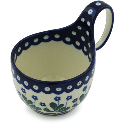 Polish Pottery Bowl with Loop Handle 16 oz Forget-me-not Peacock
