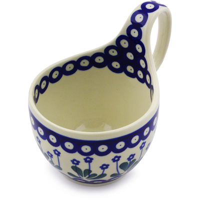 Polish Pottery Bowl with Loop Handle 16 oz Forget-me-not Peacock