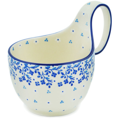 Polish Pottery Bowl with Loop Handle 16 oz Forget-me-not Rain