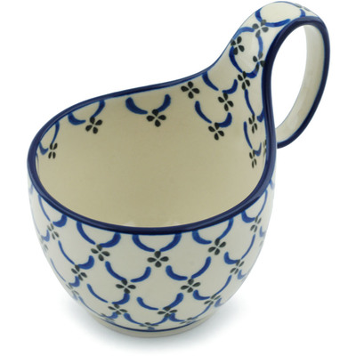Polish Pottery Bowl with Loop Handle 16 oz Garden Lattice