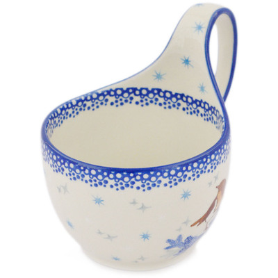 Polish Pottery Bowl with Loop-Handle 16 oz Gentle Winter
