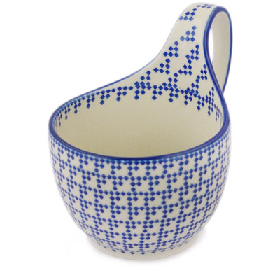Polish Pottery Bowl with Loop-Handle 16 oz Geometric Illusion