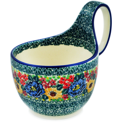 Polish Pottery Bowl with Loop Handle 16 oz Glorious Beauty UNIKAT