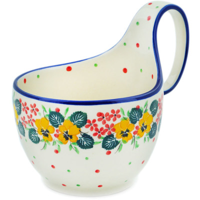 Polish Pottery Bowl with Loop Handle 16 oz Golden Pansy Garden