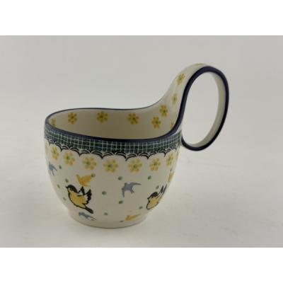 Polish Pottery Bowl with Loop-Handle 16 oz Golden Wings