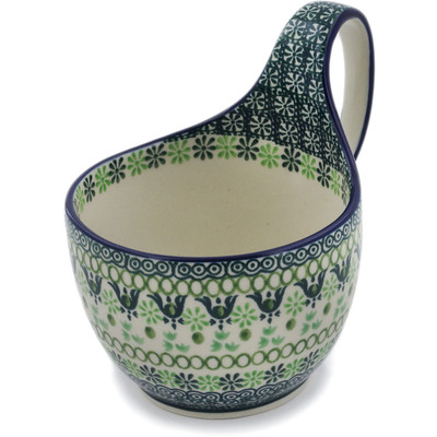 Polish Pottery Bowl with Loop-Handle 16 oz Green Path