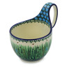 Polish Pottery Bowl with Loop Handle 16 oz Green Prairie UNIKAT