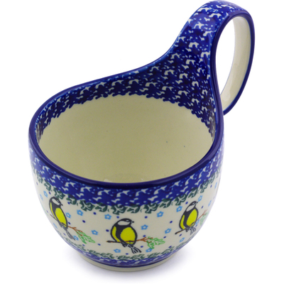 Polish Pottery Bowl with Loop Handle 16 oz Happy Goldfinch