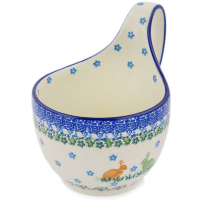 Polish Pottery Bowl with Loop-Handle 16 oz Happy Hares