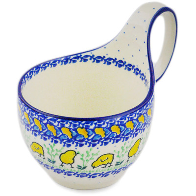 Polish Pottery Bowl with Loop-Handle 16 oz Hatched