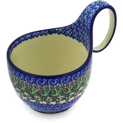 Polish Pottery Bowl with Loop-Handle 16 oz Holly Garland
