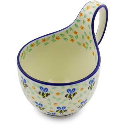 Polish Pottery Bowl with Loop-Handle 16 oz Honey Bee