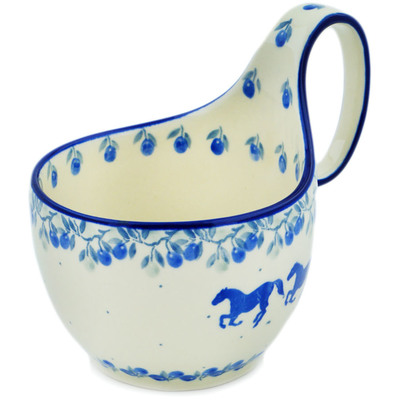 Polish Pottery Bowl with Loop Handle 16 oz Horse Gallop