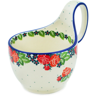 Polish Pottery Bowl with Loop Handle 16 oz In The Rose Garden