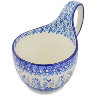 Polish Pottery Bowl with Loop-Handle 16 oz Indigo Garden