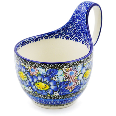 Polish Pottery Bowl with Loop-Handle 16 oz Joyful Meadow UNIKAT