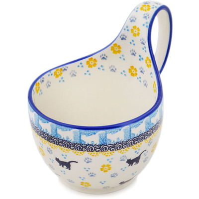 Polish Pottery Bowl with Loop-Handle 16 oz Kitten Paw Surprise