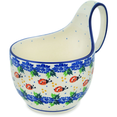 Polish Pottery Bowl with Loop-Handle 16 oz Lady Bug Pomenade