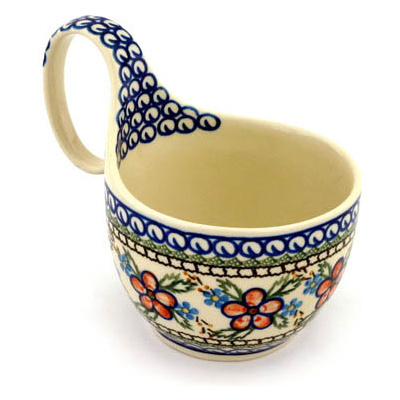 Polish Pottery Bowl with Loop Handle 16 oz Lancaster Rose