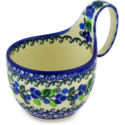 Polish Pottery Bowl with Loop Handle 16 oz Limeberry