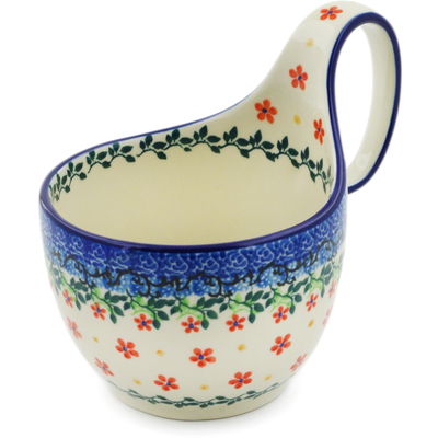 Polish Pottery Bowl with Loop Handle 16 oz Little Flowers