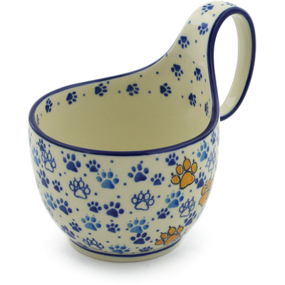 Polish Pottery Bowl with Loop-Handle 16 oz Little Paws