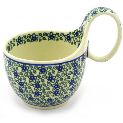 Polish Pottery Bowl with Loop-Handle 16 oz Lobelia Vines