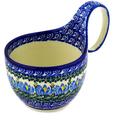 Polish Pottery Bowl with Loop Handle 16 oz Lotus Blossom