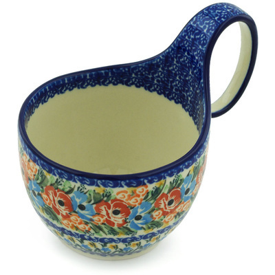 Polish Pottery Bowl with Loop-Handle 16 oz Magnificent Composition UNIKAT