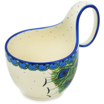 Polish Pottery Bowl with Loop-Handle 16 oz Majestic Peacock