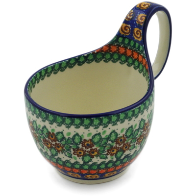Polish Pottery Bowl with Loop Handle 16 oz Maple Leaves UNIKAT