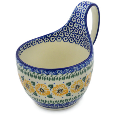 Polish Pottery Bowl with Loop Handle 16 oz Marigold Morning