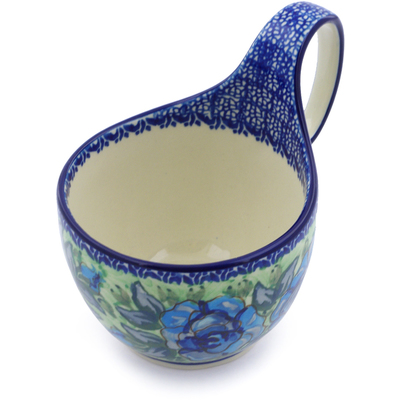 Polish Pottery Bowl with Loop Handle 16 oz Matisse Flowers Cobalt UNIKAT