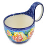 Polish Pottery Bowl with Loop Handle 16 oz Matisse Flowers Golden UNIKAT
