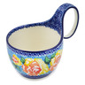 Polish Pottery Bowl with Loop-Handle 16 oz Matisse Flowers Golden UNIKAT