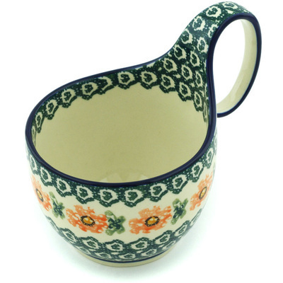 Polish Pottery Bowl with Loop Handle 16 oz Meadow Breeze