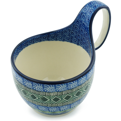 Polish Pottery Bowl with Loop-Handle 16 oz Mediterranean Seashore