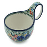 Polish Pottery Bowl with Loop-Handle 16 oz Midnight Pansy Twins UNIKAT