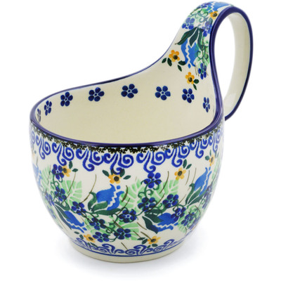 Polish Pottery Bowl with Loop-Handle 16 oz Midnight Rose Bud UNIKAT