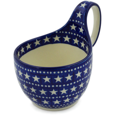 Polish Pottery Bowl with Loop Handle 16 oz Midnight Stars