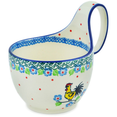 Polish Pottery Bowl with Loop Handle 16 oz Moring Greeting